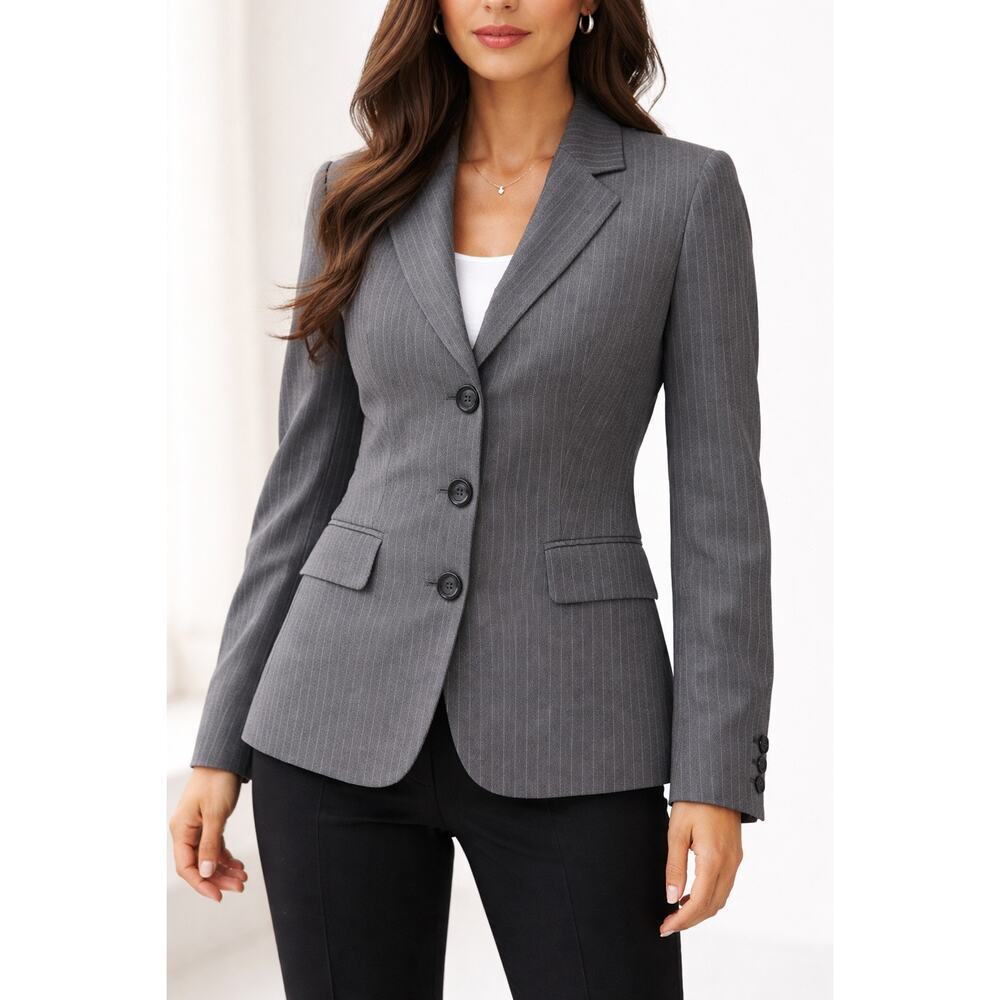 Emanuel Ungaro Pinstripe Wool Blazer Gray Size 10